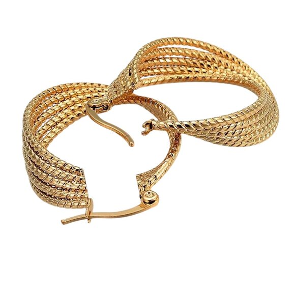 1 3/8 Inch 35mm Hoop Gold Tone Pierced Post Earrings - Picture 2 of 5